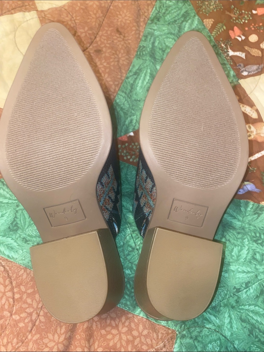 Like New Wonderly Teal Multicolor pattern Tapestry Pointed-Toe Mules - Picture 5 of 9